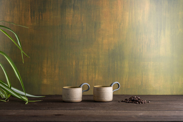 A Set of Two 150 ml Hand-thrown Ceramic Stoneware Coffee Cup in Sandy Beige sideview